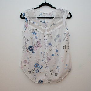 Candie's Sleeveless Floral Print White Blouse Size Small